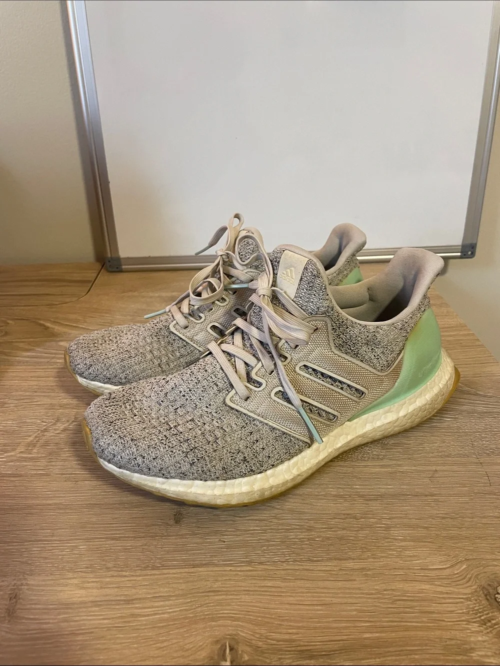 Adidas Ultraboost Light Gray Knit with Mint Heel